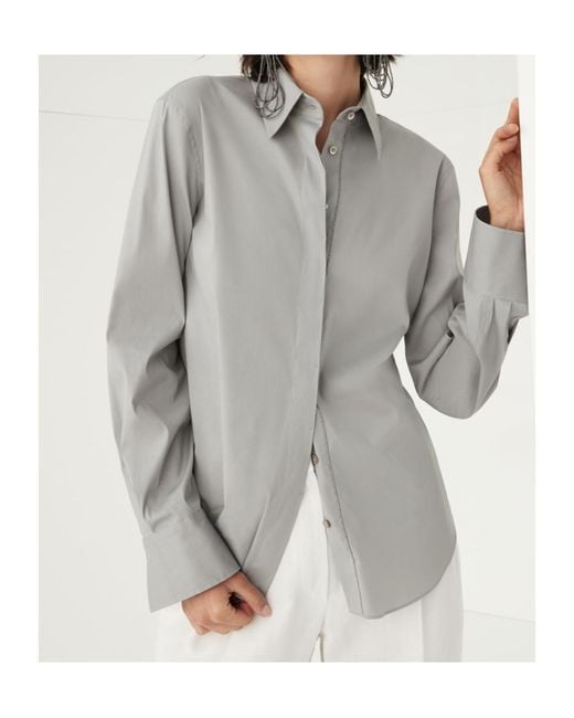 Brunello Cucinelli Gray Bead Embellished Trim Poplin Shirt