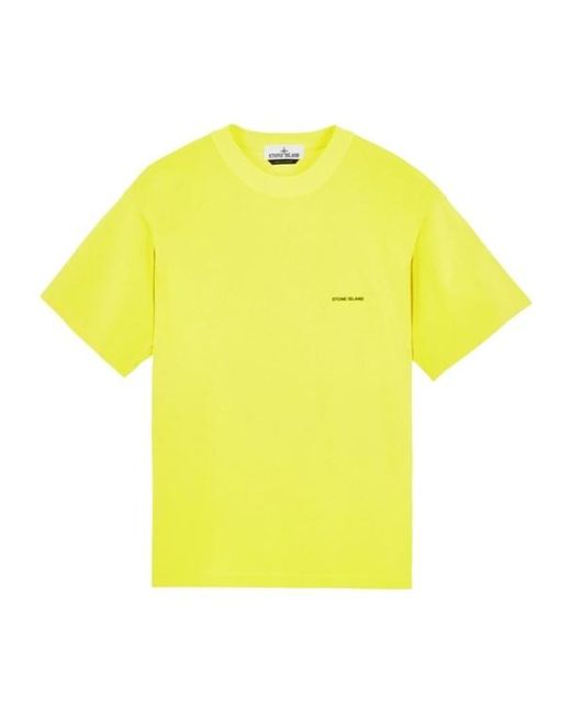 Stone Island Yellow Logo Printed Crewneck T-Shirt for men