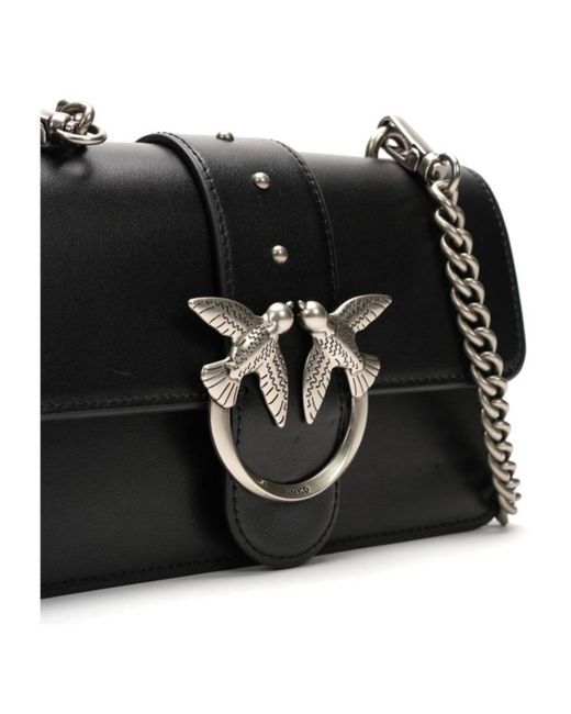 Pinko Black Love Birds Chain-Linked Shoulder Bag