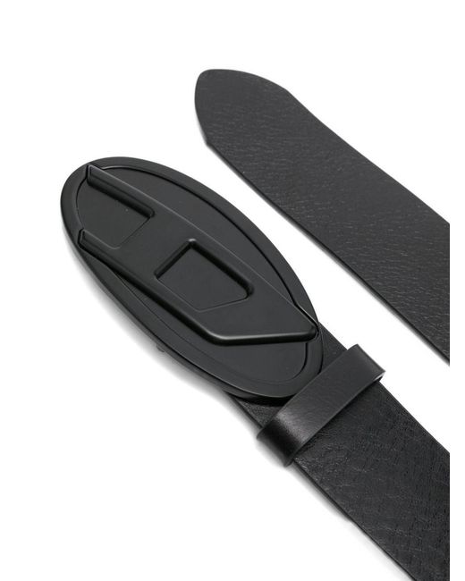 DIESEL Black Oval D Logo-Plaque Belt for men