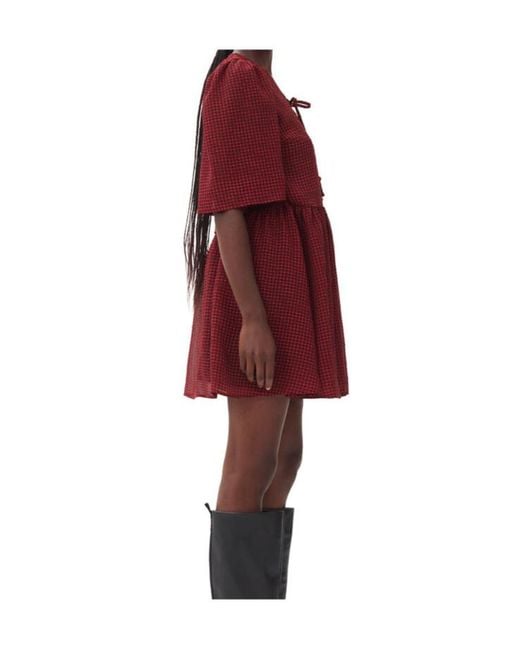 Ganni Red Sheer Tie String Wrap Dress