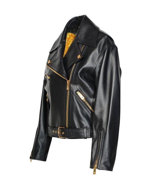 Versace Black Leather Bike Jacket