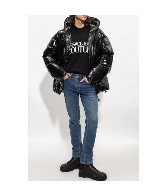 Versace Jeans Black High-Shine Padded Jacket for men