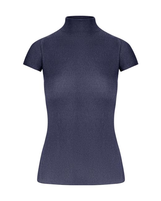 Giorgio Armani Blue Turtleneck Knit Top