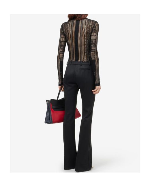 McQueen Black Viscose Knit Lace Top
