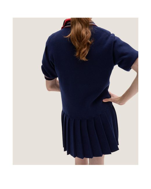 Miu Miu Blue Logo-Patch Short-Sleeved Mini Polo Dress