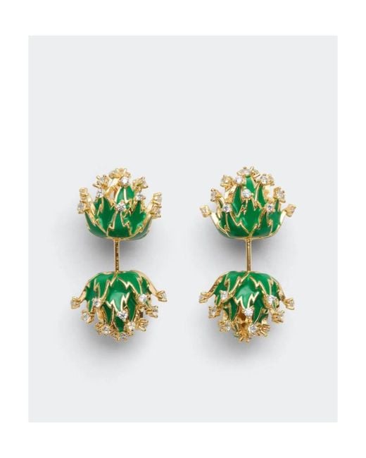 Bottega Veneta Green Wearing Earrings On Top Of The Logo