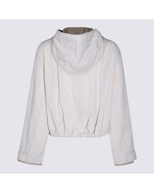 Brunello Cucinelli White Zip-Up Hooded Drawstring Jacket