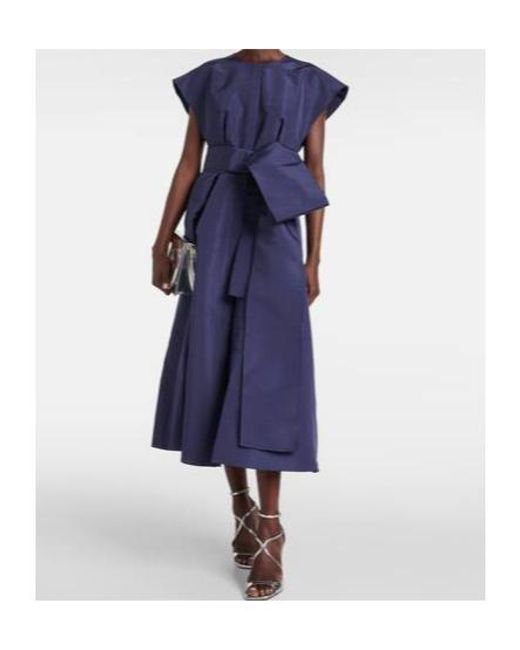 Carolina Herrera Blue Bow-Detail Silk Midi Dress