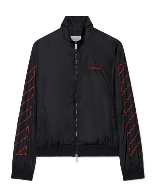 Off-White c/o Virgil Abloh Black Logo Embroidered Zip-Up Bomber Jacket for men