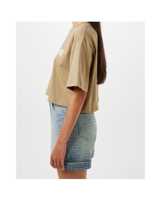 Balmain Natural Logo Print Cropped T-Shirt