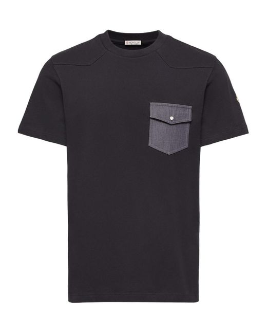 Moncler Black Cotton Jersey T-Shirt With Denim Pocket for men