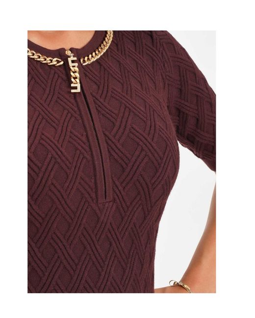 Elisabetta Franchi Red Diamond Pattern Knitted Mini Dress