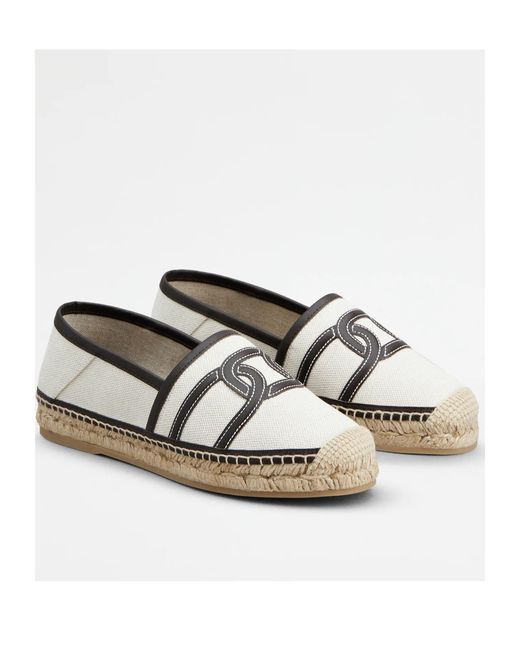 Tod's White Kate Chain-Pattern Espadrilles