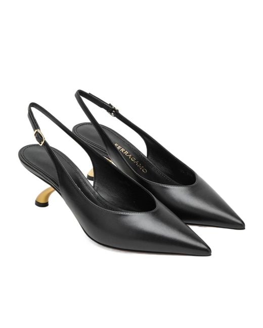 Ferragamo Brown S-Shaped Heel Slingback Pumps