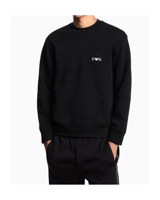 Emporio Armani Blue Logo Embroidered Crewneck Sweatshirt for men