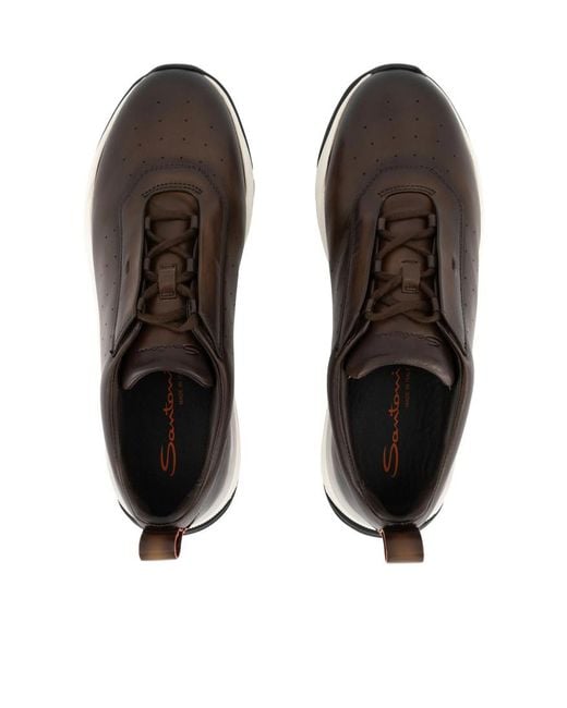 Santoni Brown Perforated Low-Top Sneakers for men