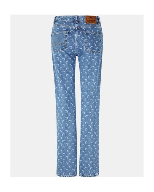 MARINE SERRE Blue Moon Print Denim Pants
