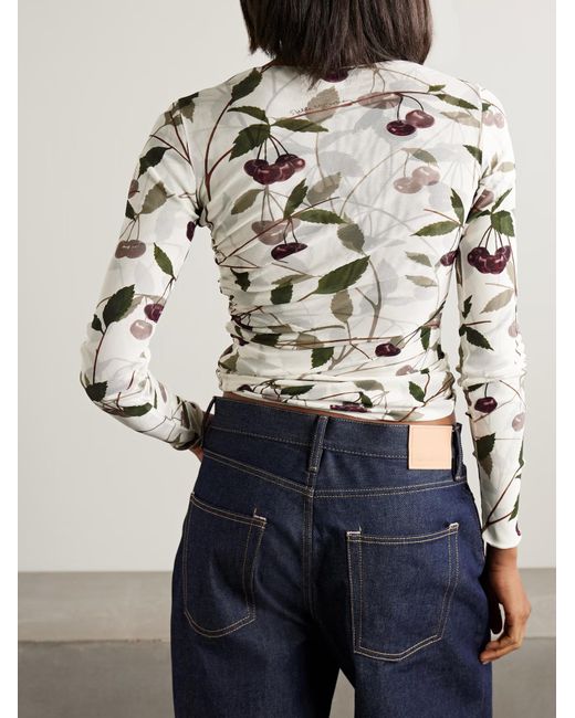 Stella McCartney Gray Pleated Print Stretch Mesh Top