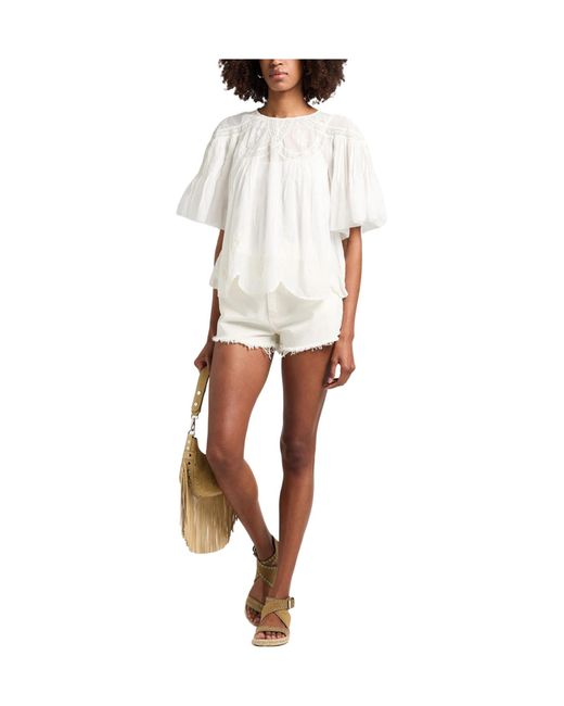 Farm Rio White Solid-Color Lace Short Sleeves