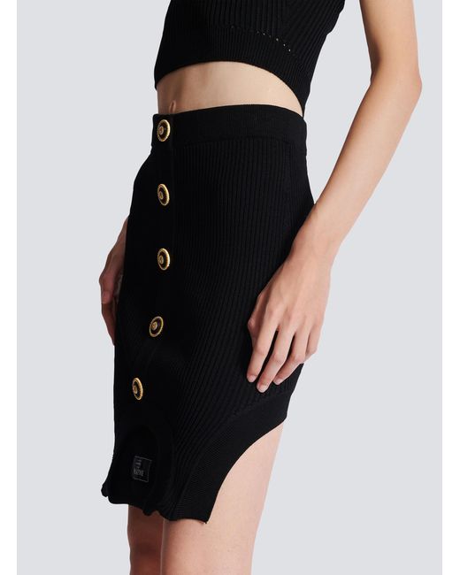 Balmain Black Short Optical Illusion Ribbed Knit Skirt
