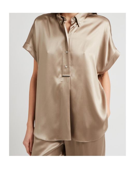 Brunello Cucinelli Gray Short-Sleeved Buttoned Blouse