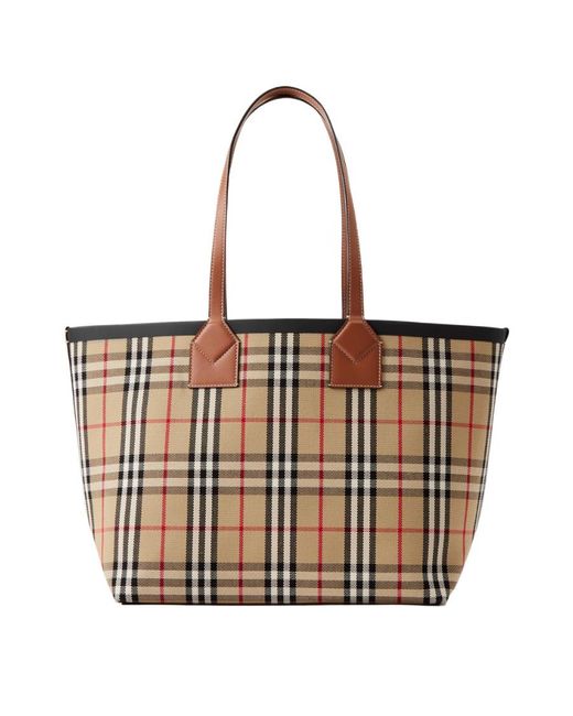 Burberry Women's White All-Over Tartan Print Medium Tote Bag