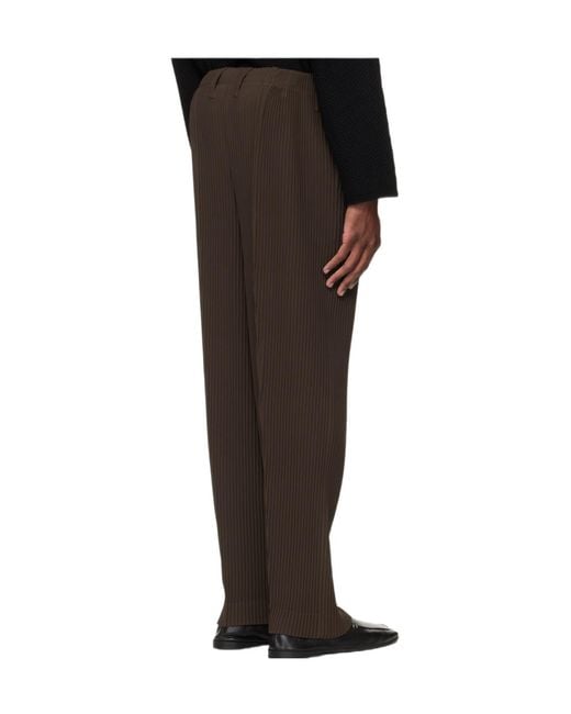 Homme Plissé Issey Miyake Brown Homme Plissé Issey Miyake Tuxedo Pleated Pants for men