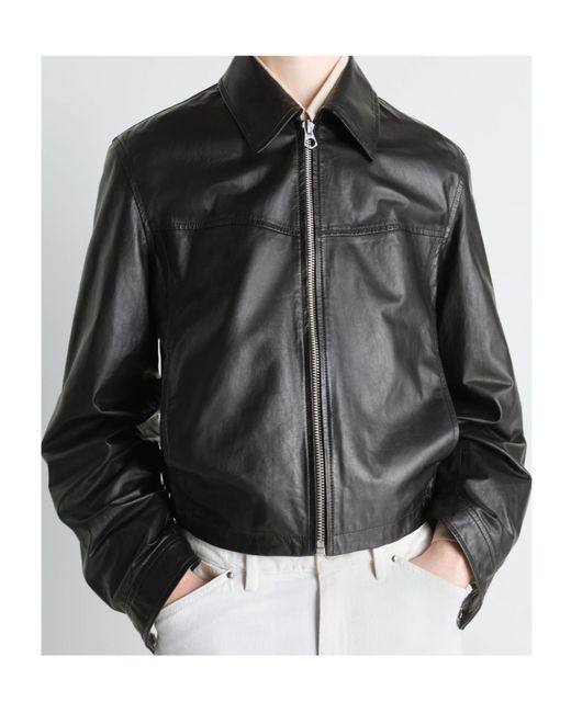 Lemaire Black Zip-Up Leather Jacket for men