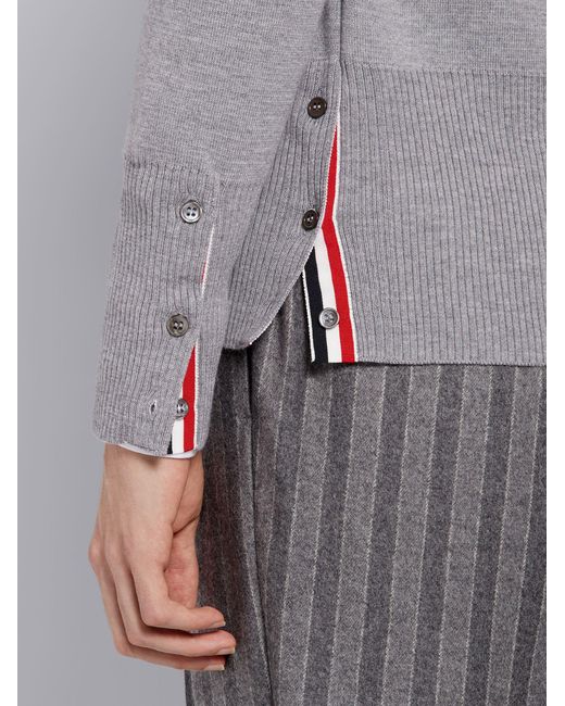 Thom Browne Gray 4-Bar V-Neck Shetland Wool Cardigan for men
