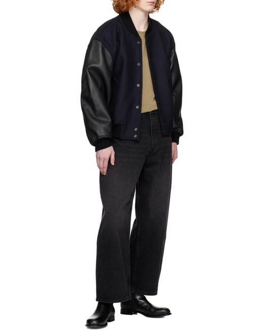 Studio Nicholson Black Logo Patch Cropped Wide-Leg Jeans for men