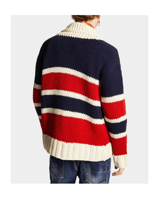 DSquared² Red Striped Knit Cardigan for men