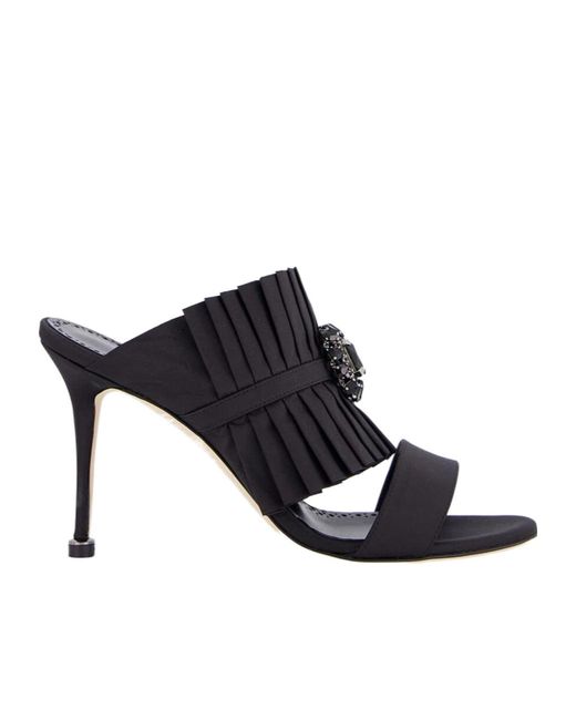 Manolo Blahnik Black Danteuil Pleated Detail Mules