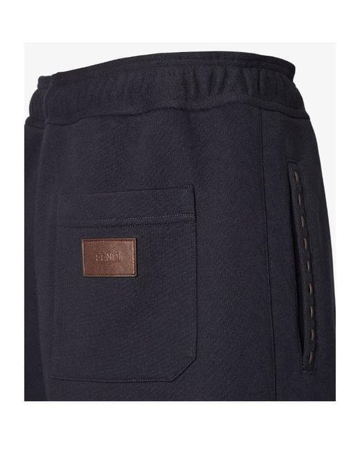 Fendi Blue Logo Patch Tied-Waist Shorts for men
