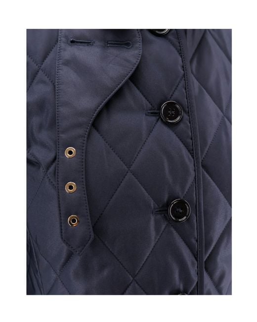 Burberry Blue Quilted Nylon Jacket With Check Lining