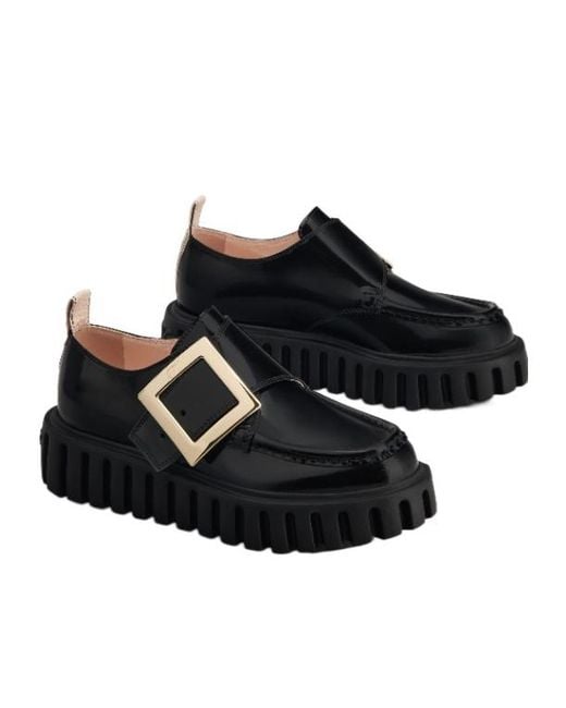 Roger Vivier Black Buckle-Detail Chunky Patent-Leather Loafers