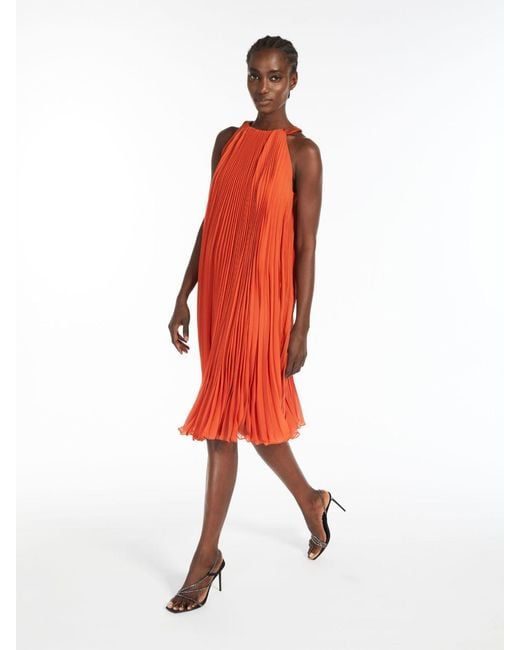 Max Mara Red Golena Sleeveless Pleated Dress