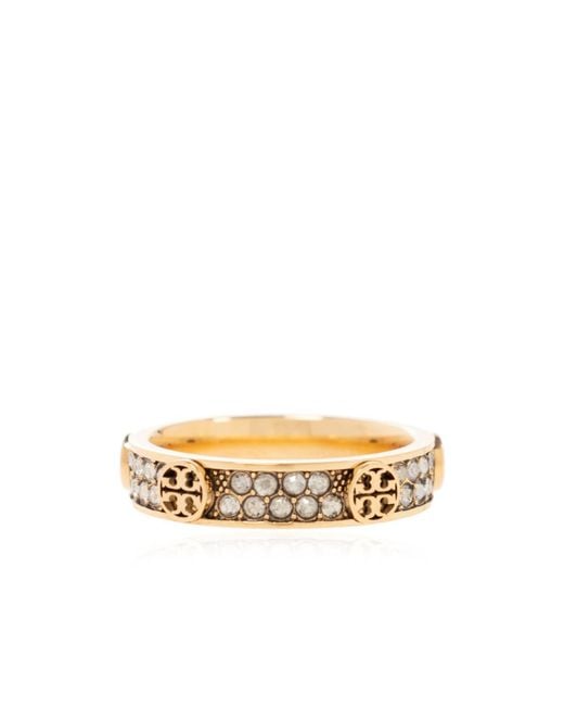 Tory Burch White Logo-Plaque Crystal Ring