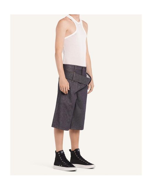 Courreges Gray Double-Belted Denim Shorts for men
