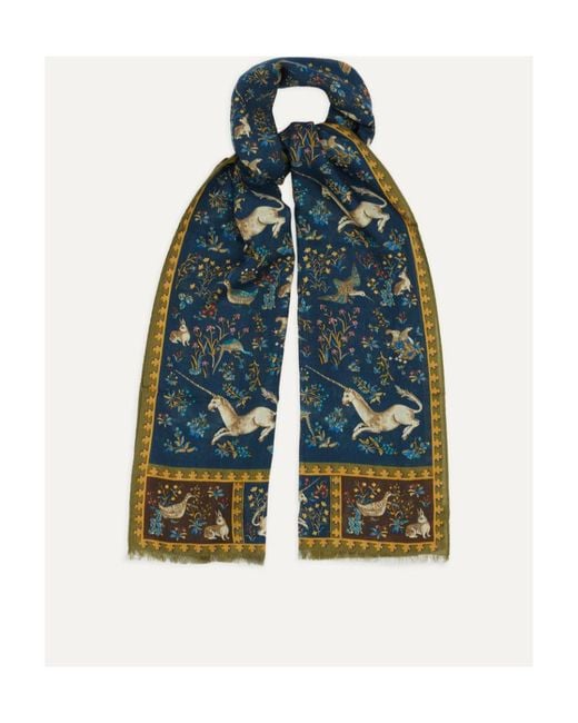 Drake's Blue Printed Scarf for men