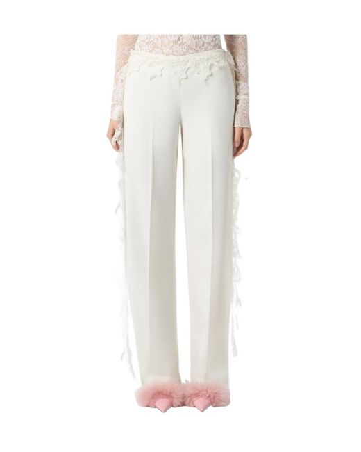 Blumarine White Lace-Detailed Draped Trousers