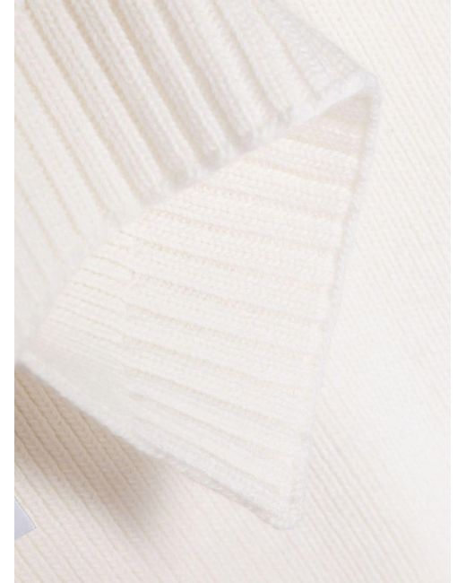 Stone Island White Compass-Patch Ribbed-Knit Scarf