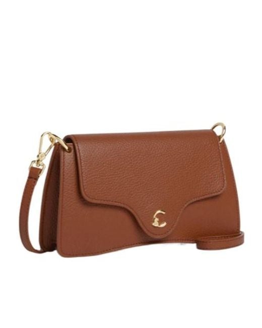 Coccinelle Brown C-Me Foldover Top Crossbody Bag
