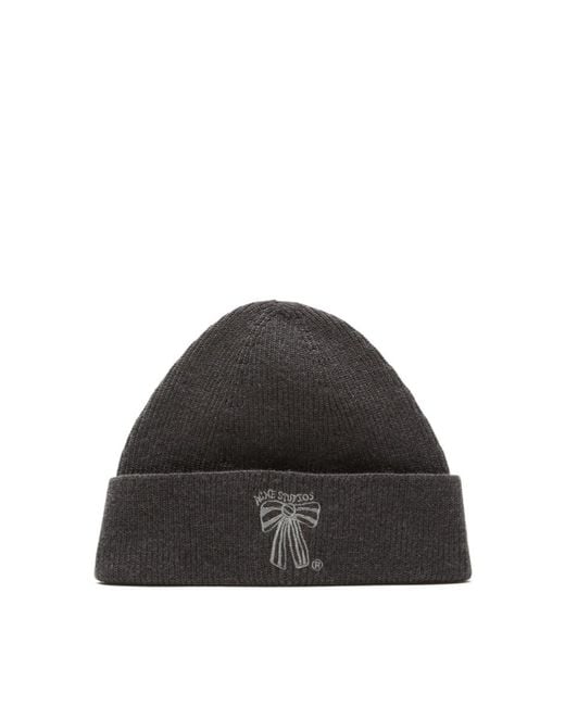 Acne Black Bow Embroidered Beanie for men