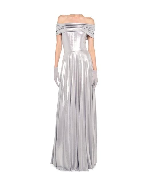 Norma Kamali White Off-Shoulder Pleated Dress