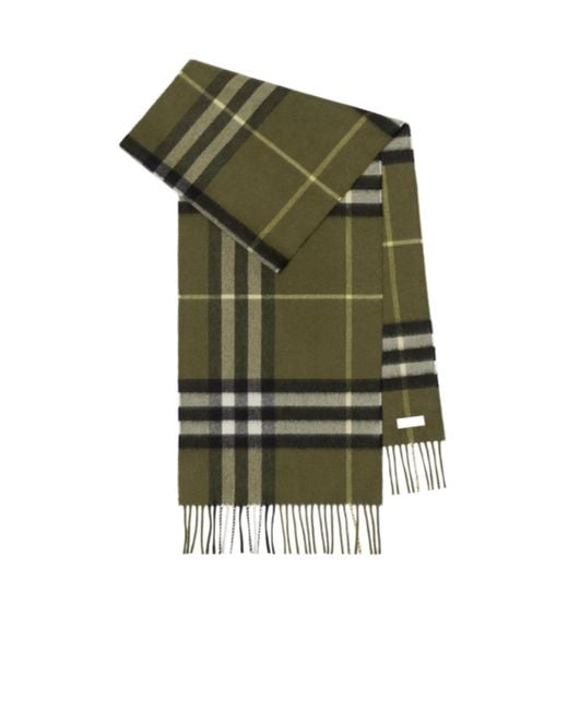 Burberry Green Checked Fringed Edge Scarf