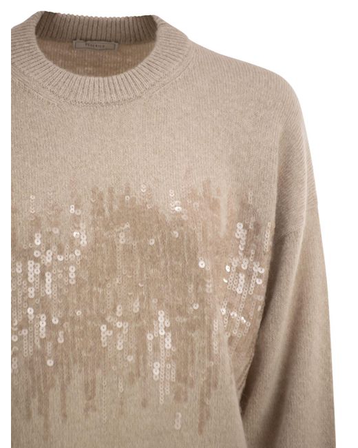 Peserico Natural Crew-Neck Jumper With Sequins