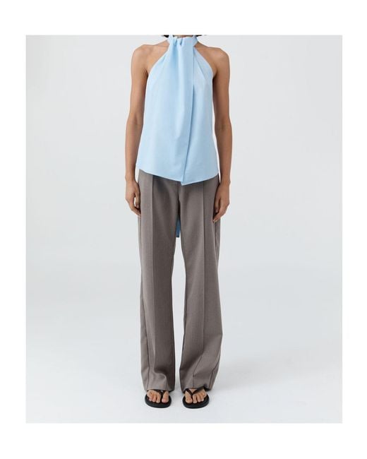 St. Agni Blue Halter Tie-Back Top