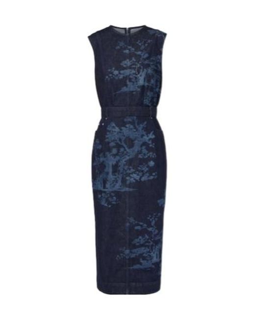 Erdem Blue Embroidered Cotton Denim Pencil Dress