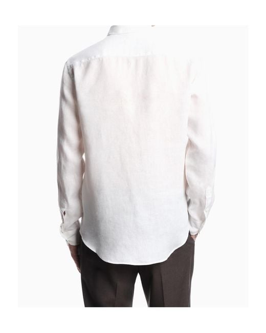 Emporio Armani White Garment-Dyed Linen Shirt With French Collar for men